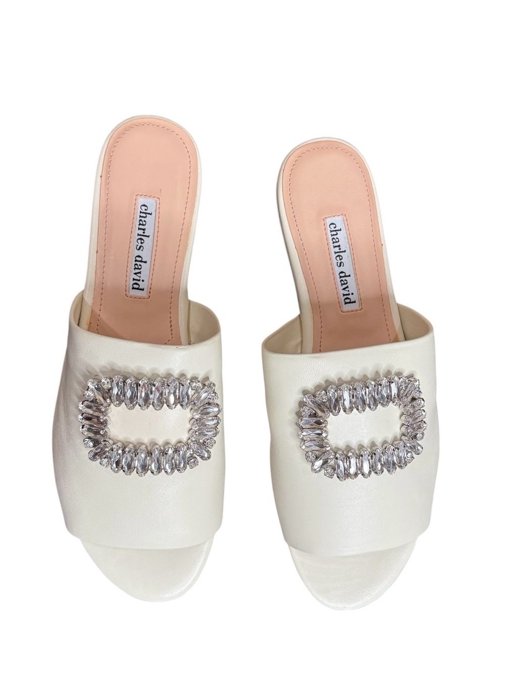 Charles David Ivory Slide Mule with Gem Embellishment Sorbet